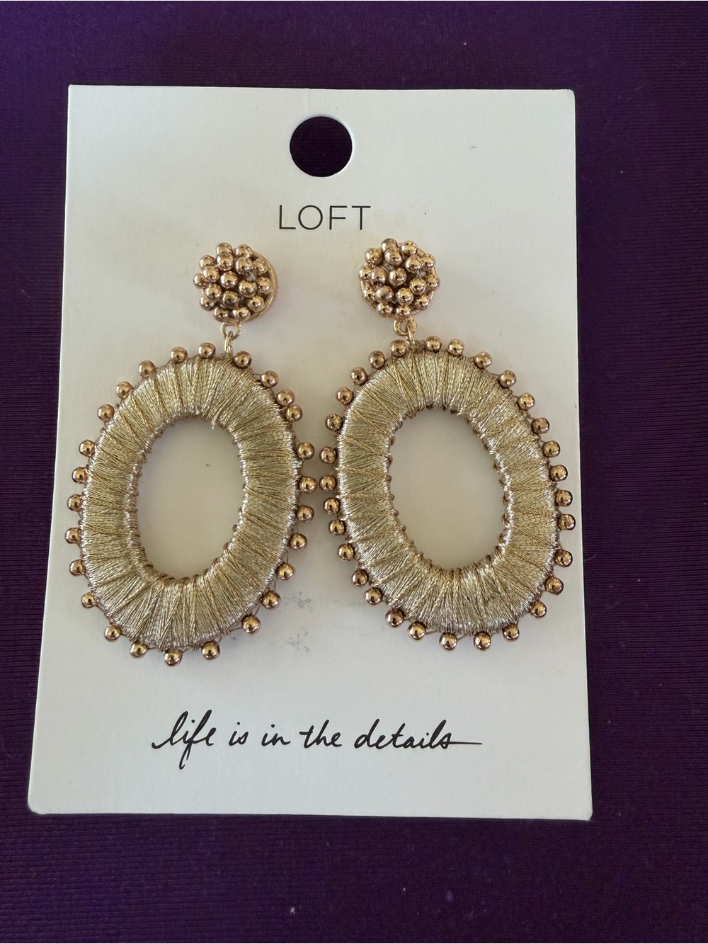 LOFT Gold Thread-Wrapped Oval Drop Earrings